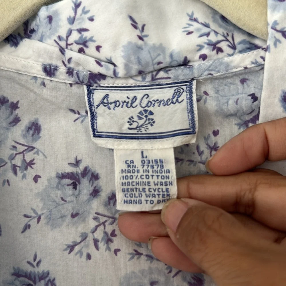 April Cornell Women's Button Down Top Cottage core Prairie Summer Cotton Size L - Picture 2 of 7